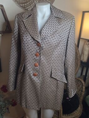 Jana Kos Womens Brown Patterned Tailored Blazer Jacket Size 4